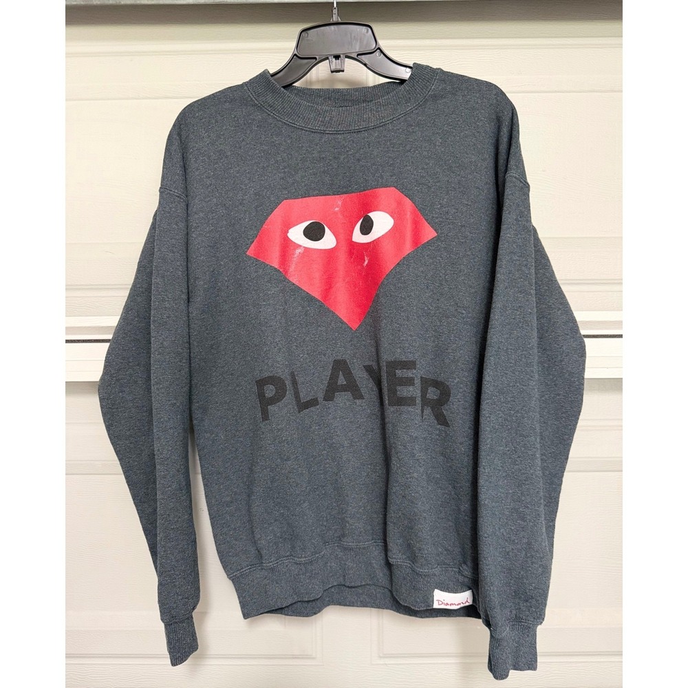 Diamond Supply Sweatshirt Size M Player Graphic Charcoal Red Diamond Streetwear